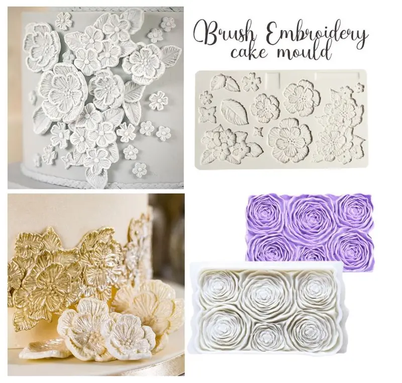 Rose Ruffle Embroidery Texture Mat For Buttercream, Fondant, And Clay Embossing 1