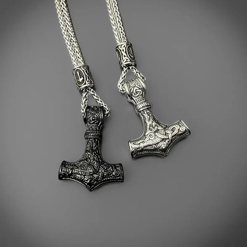 Runed Mjolnir Thor Pendant – Norse Mythology Jewelry 1