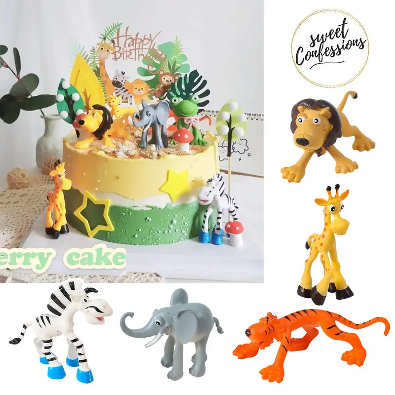 Safari Animal Cake Topper Set – Lion, Giraffe, Elephant, Panda, And More 1