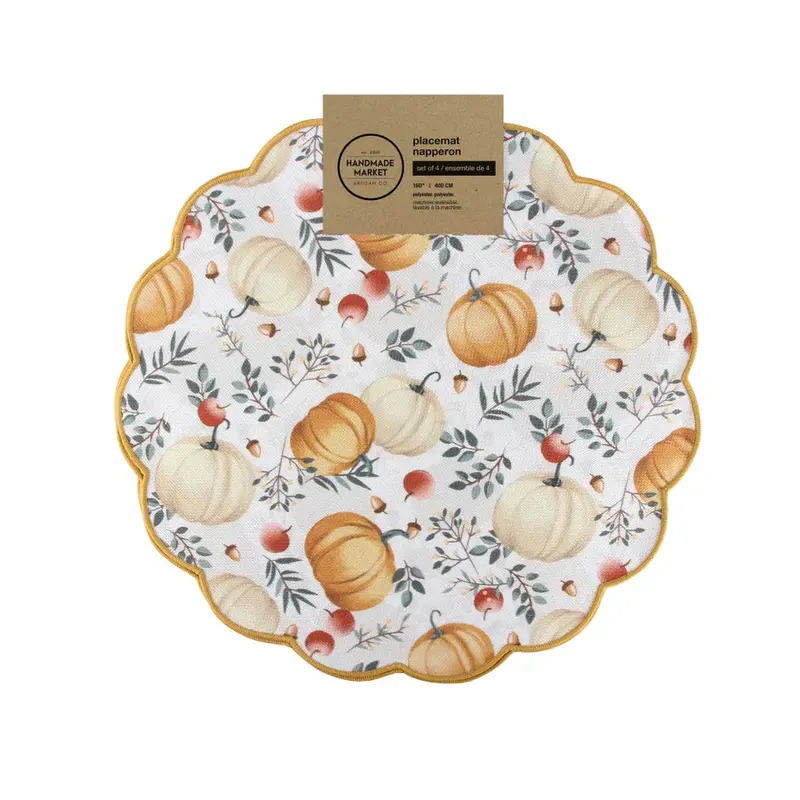 Set Of 4 Autumn-Themed Printed Placemats Featuring Pumpkins 1