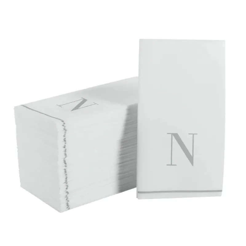 Silver Letter N Monogram Paper Dinner Napkins – 14-Piece Set 1