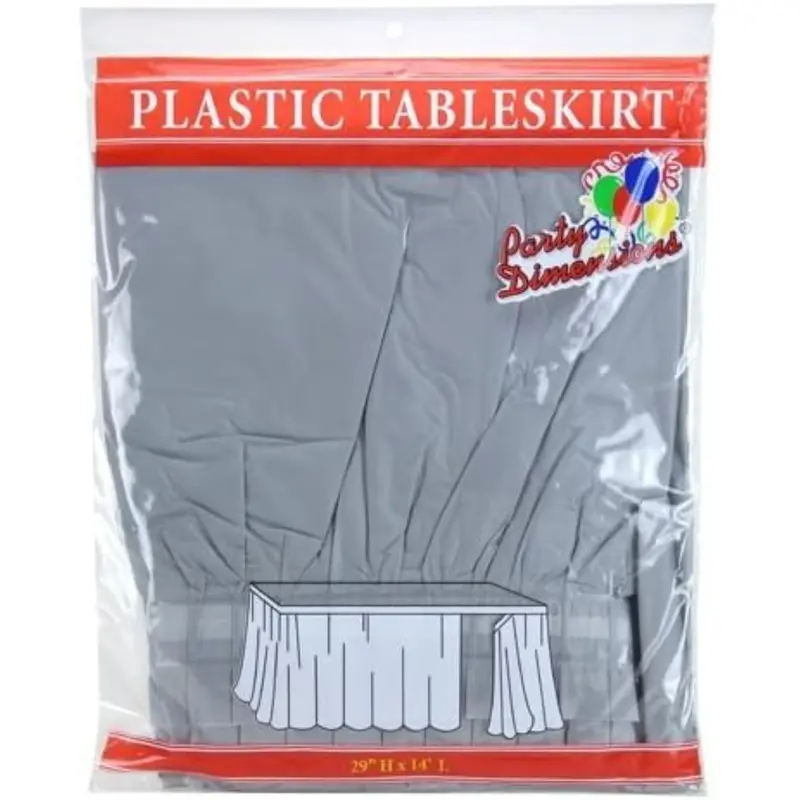 Silver Plastic Table Skirt – 29 Inches × 14 Inches, Single-Pack Decoration 1