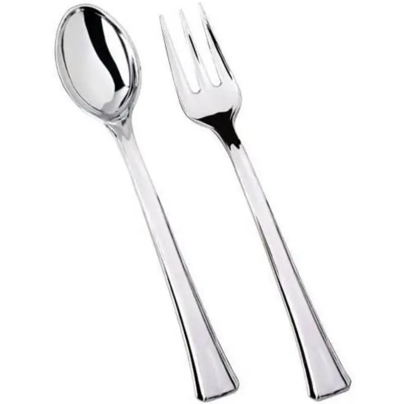 Silver-Tone Mini Fork And Spoon Set – Plastic Dinnerware Pack 1