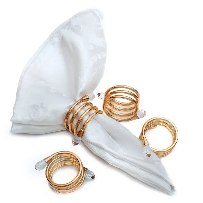 Spiral Gold-Plated Napkin Rings With Decorative Accents – 4-Piece Set (On Sale) 1