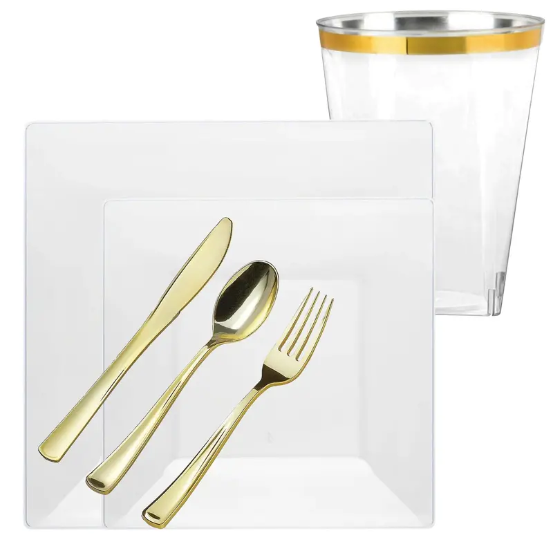 Square Clear Plastic Dinnerware Value Pack – Lillian Collection 1