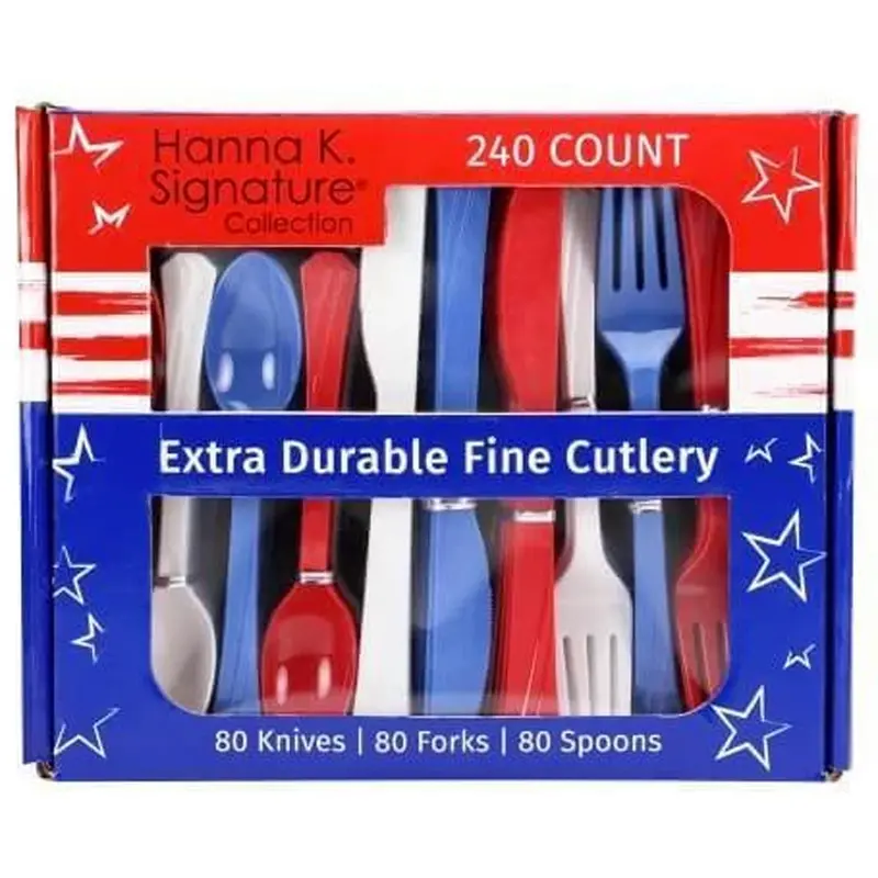 Stars And Stripes Heavyweight Plastic Cutlery Set – 240-Piece Combo 1
