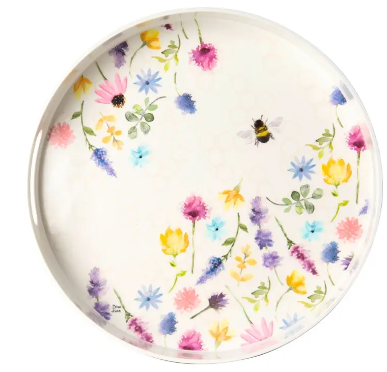 Summer Bees Cream-Colored Round Serving Tray 1