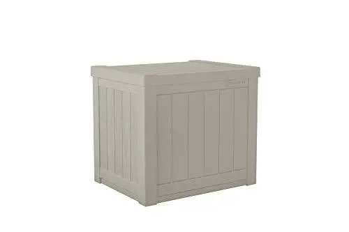 Suncast 22-Gallon Deck Box – Lightweight Resin Storage Container & Patio Seat In Light Taupe 1