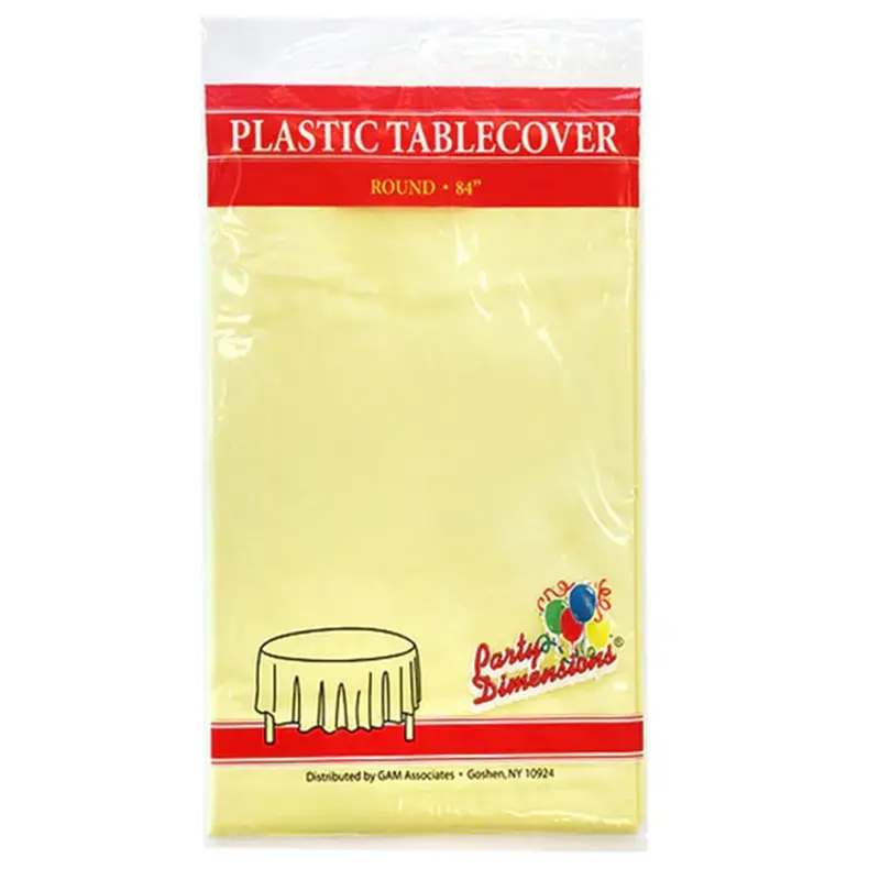 Sunshine Yellow Disposable Plastic Round Tablecloth – 84 Inch Diameter 1