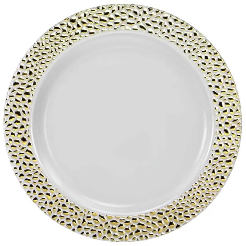 Textured 10.25" White Dinner Plate With Gold Rim – Heavy-Duty Plastic 1
