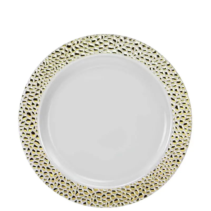 Textured 7.5" White Appetizer & Dessert Plate With Gold Edge – Plastic 1