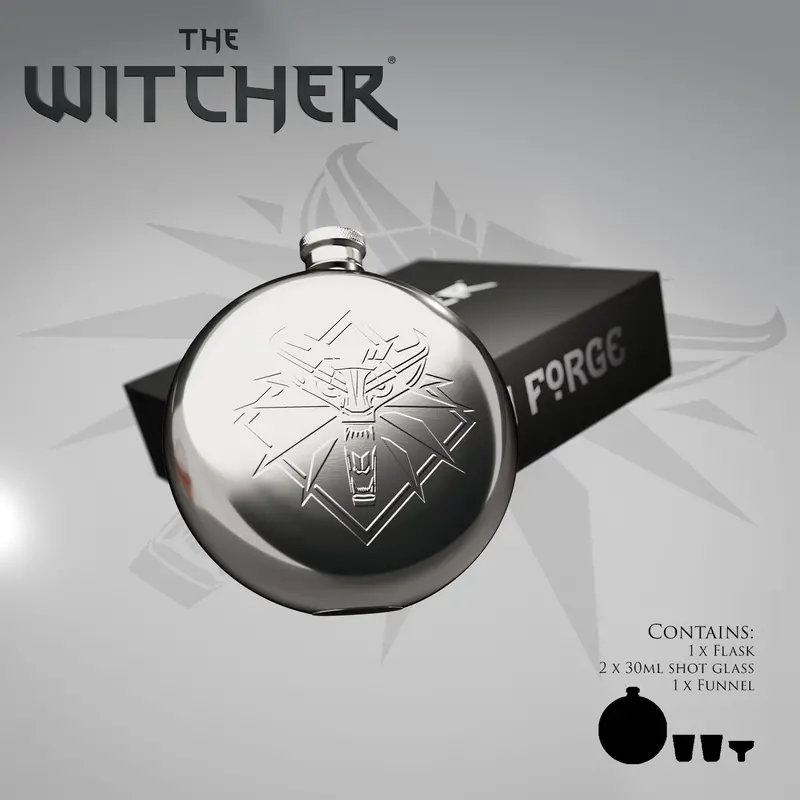 The Witcher-Themed Hip Flask Gift Set – Stainless Steel & Leather 1