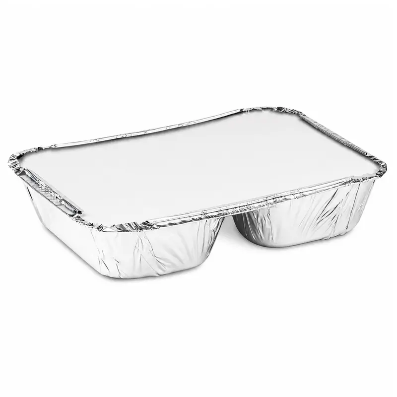 Three-Compartment Aluminum Foil Dinner Tray With Lids 1