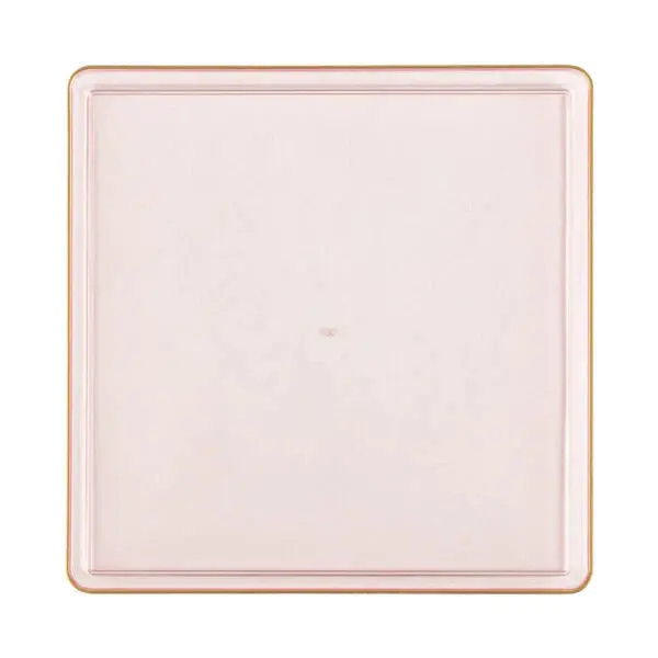 Transparent Blush Pink 10.75" Square Dinner Plate With Gold Rim – Edge Series 1