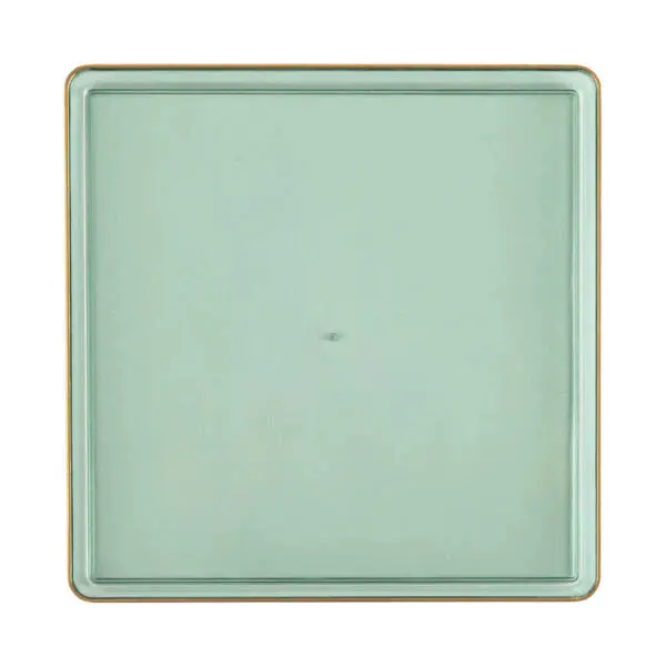 Transparent Emerald Green 10.75" Square Dinner Plate With Gold Rim – Edge Series 1