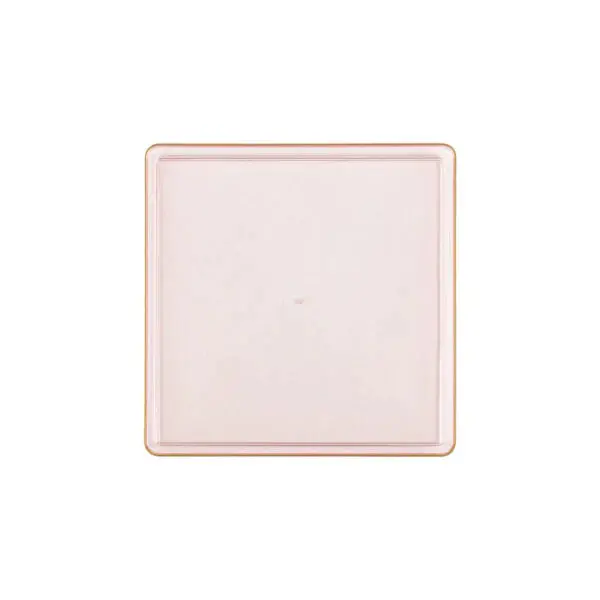Transparent Pink Square Dessert Plates – 7.75" Gold-Rimmed Plastic 1
