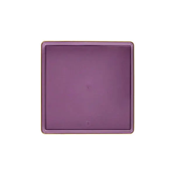 Transparent Purple Square Dessert Plates – 7.75" Gold-Rimmed Plastic 1