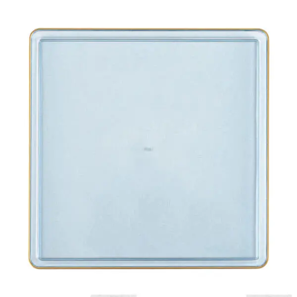 Transparent Sapphire Blue 10.75" Square Dinner Plate With Gold Rim – Edge Series 1