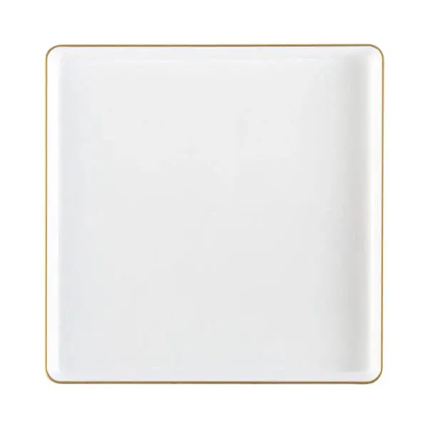 Transparent White 10.75" Square Dinner Plate With Gold Rim – Edge Series 1