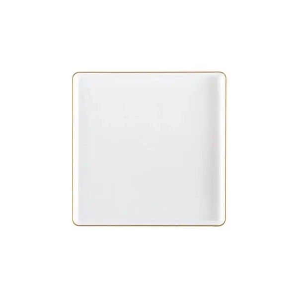 Transparent White Square Dessert Plates – 7.75" Gold-Rimmed Plastic 1