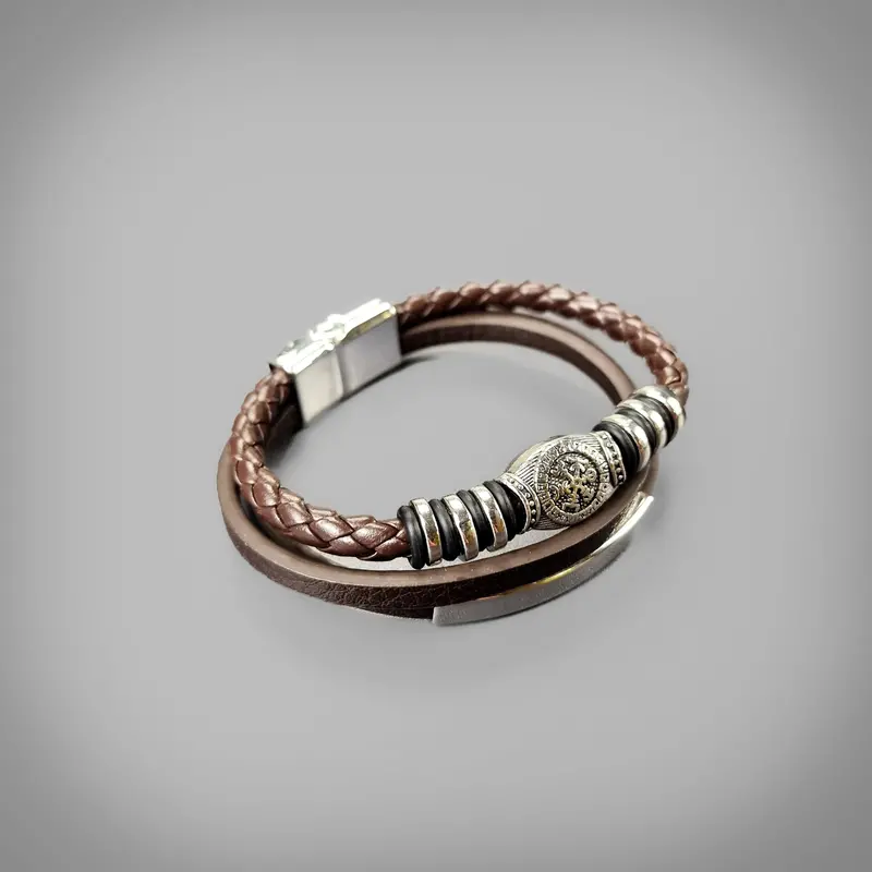 Triple Vegvisir Wristband – Brown Leather 1