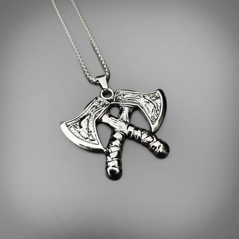 Twin Axe Pendant – Symmetrical Forged Metal Necklace 1