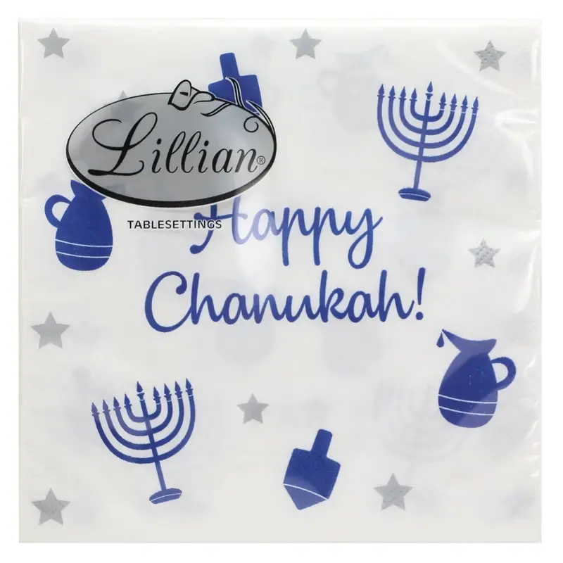 Two-Ply Blue Luncheon Napkins – Chanukah Theme (24-Pack) 1