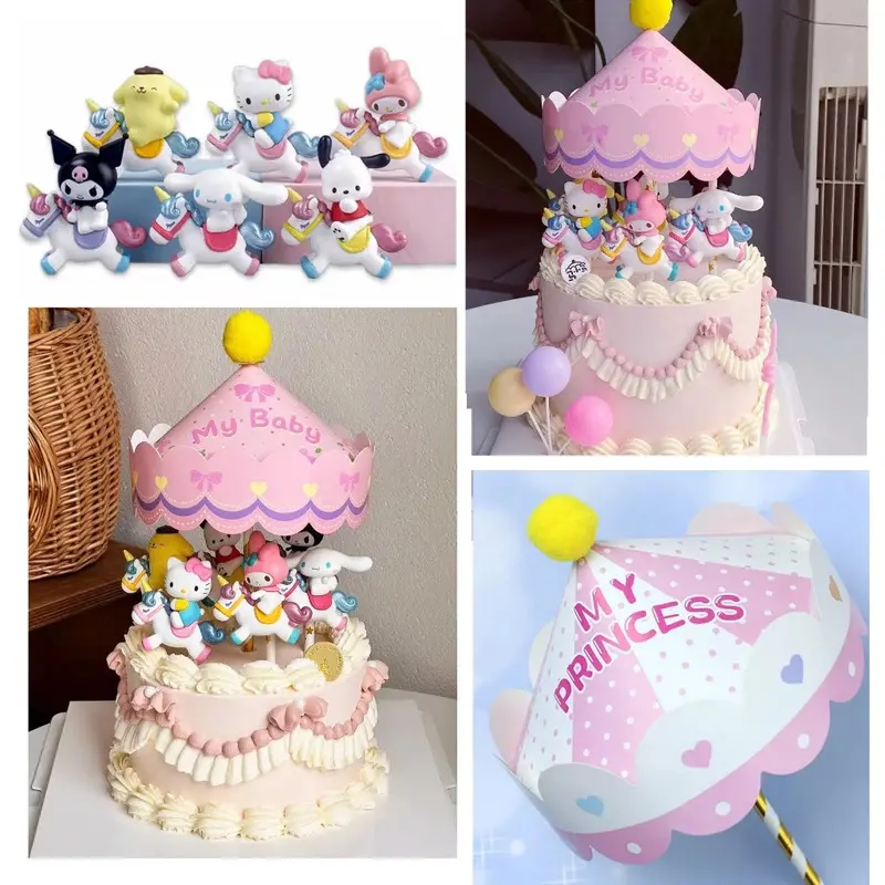 Unicorn Carousel & Hello Kitty Kuromi Fusion Cake Topper Set 1