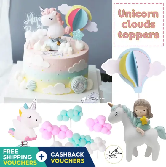 Unicorn & Cloud Cake Topper Set – Whimsical Decor For Birthday & Celebration Cakes 1