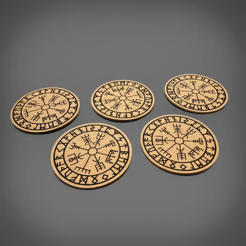 Vegvisir Beer Coaster Set – Five Absorbent Nordic-Themed Drink Mats 1