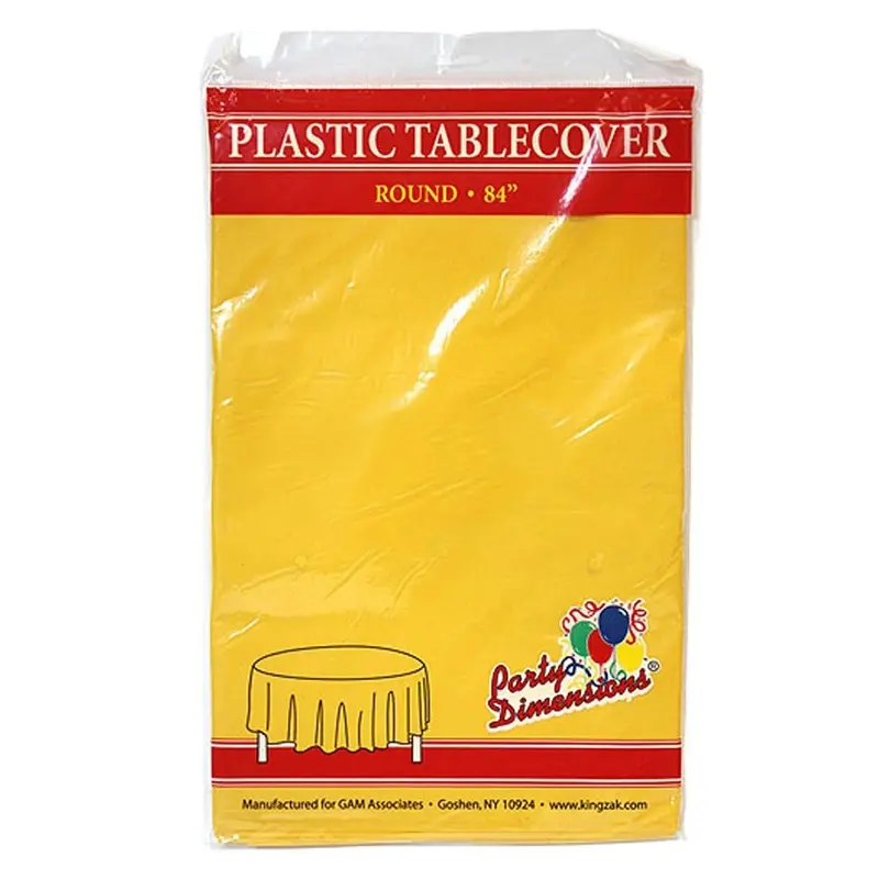 Vibrant Yellow Disposable Plastic Round Tablecloth – 84 Inch Diameter 1