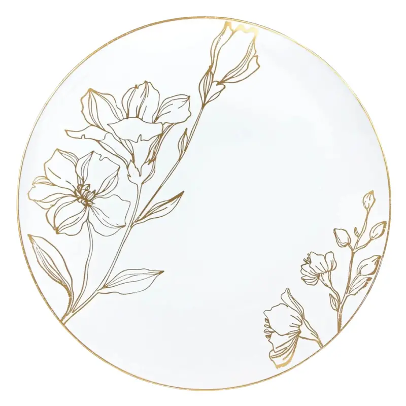 Vintage-Style 10-Inch Gold Floral Disposable Dinner Plate 1