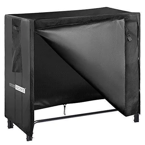 Vivohome Heavy-Duty Firewood Rack – 4-Foot Covered Log Storage Stand For Indoor/Outdoor Use In Black 1