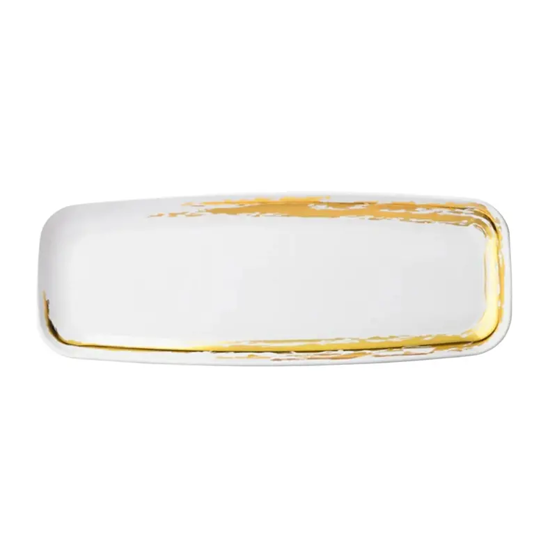 Whisk Oval Disposable Serving Tray – 6.5" X 17.5", White With Gold Accents (2-Pack) 1