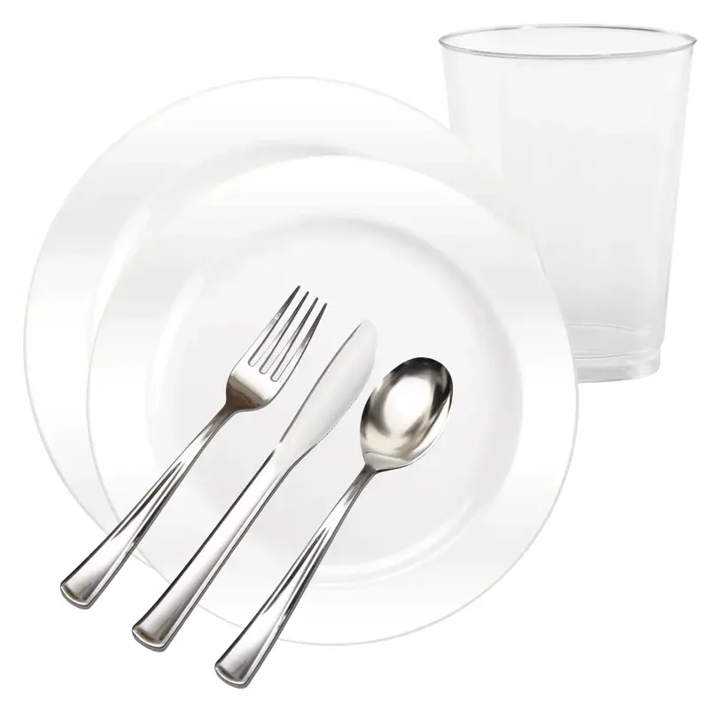White Heavy-Duty Plastic Dinnerware Value Pack – Magnificence Series 1