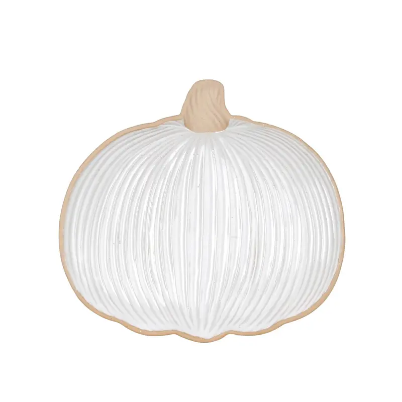 White Pumpkin-Shaped Stoneware Serving Platter 1
