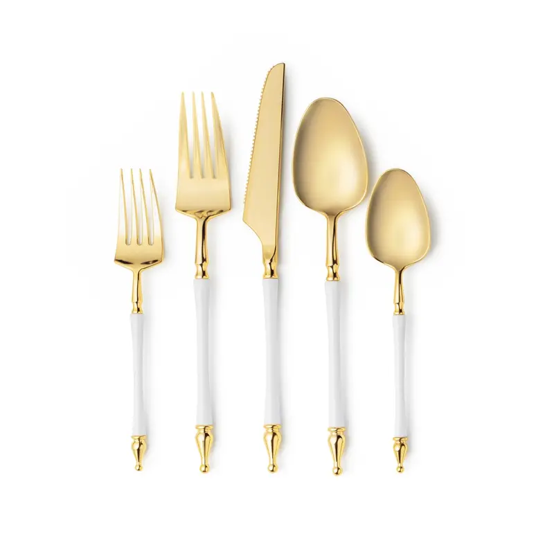 White With Gold Accents Disposable Cutlery Set – 40-Piece Stylish Flatware 1
