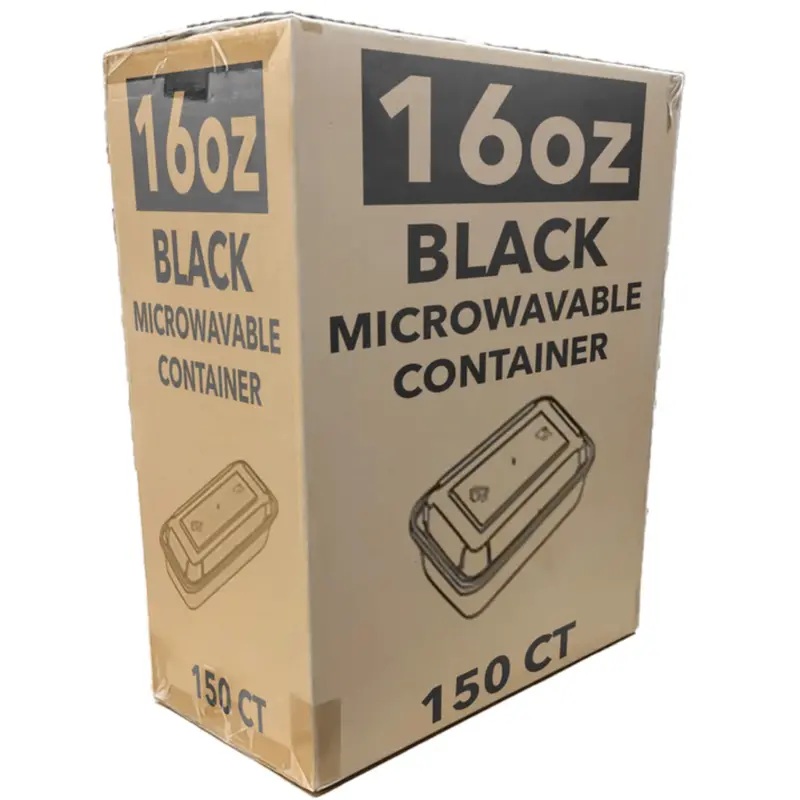Wholesale 16 Oz Black Rectangular Plastic Food Containers With Lids, 150 Per Case 1