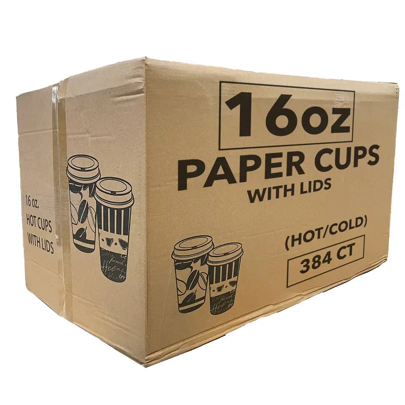 Wholesale 16 Oz Coffee Bean Pattern Paper Cups With Lids – Hot & Cold – 384 Per Case 1