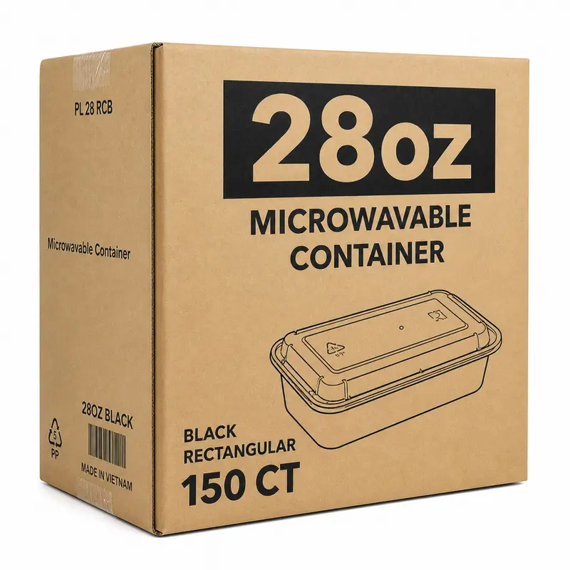 Wholesale 28 Oz Black Rectangular Plastic Containers With Clear Lids, 150 Per Case 1