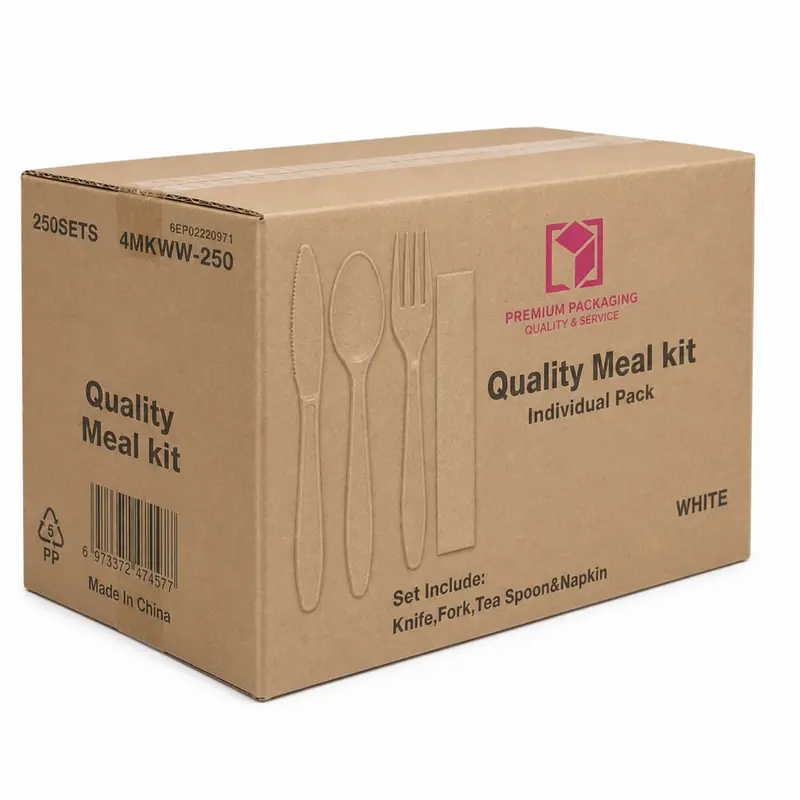 Wholesale 4-Piece Disposable Cutlery Kits — 250 Pre-Packaged Sets Per Case 1
