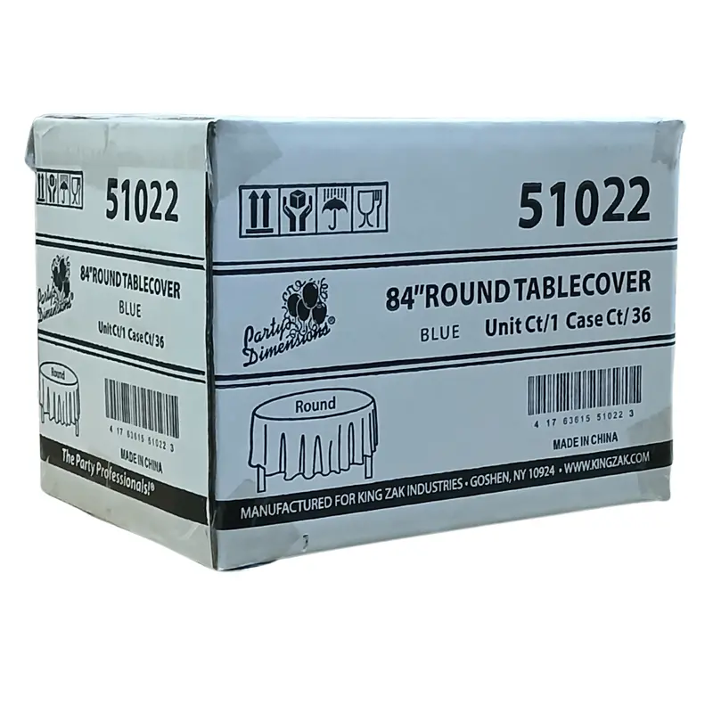 Wholesale Classic Blue Round Disposable Plastic Tablecloth – 84" Diameter, 36 Per Case 1