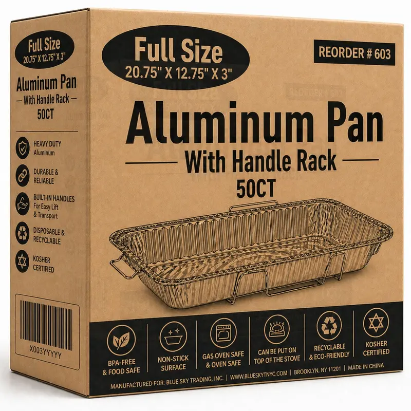 Wholesale Full-Size Aluminum Baking Pans – 20.75" X 12.75" X 3", With Handles, 50 Per Case 1