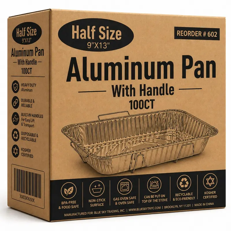 Wholesale Half-Size 9" X 13" Aluminum Baking Pans With Handles – 100 Per Case 1