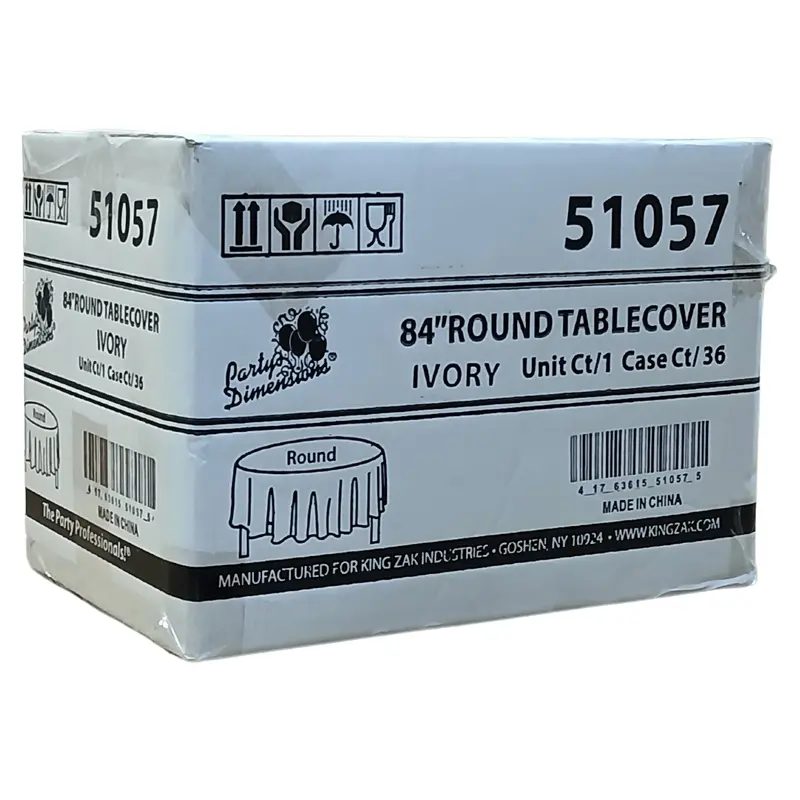 Wholesale Ivory Round Disposable Plastic Tablecloth – 84" Diameter, 36 Per Case 1