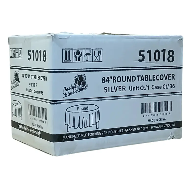 Wholesale Silver Metallic Round Disposable Plastic Table Cover – 84" Diameter, 36 Per Case 1