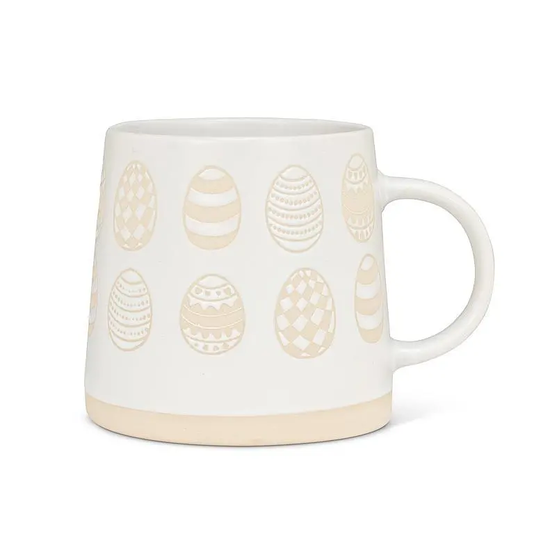 Wide-Base Ceramic Mug Featuring Egg Motif Design 1
