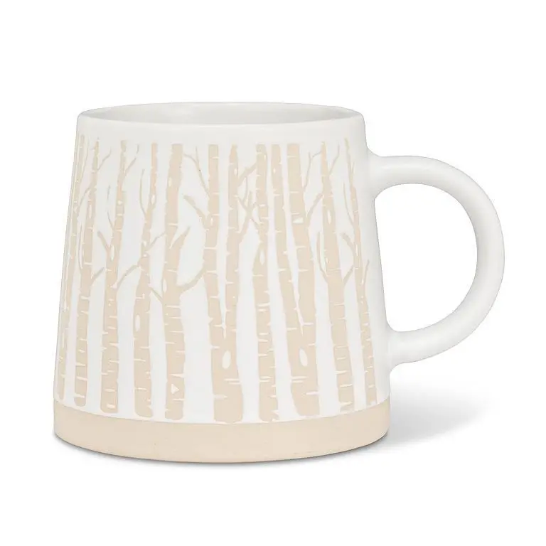Wide-Base Ceramic Mug With Birch Tree Pattern 1