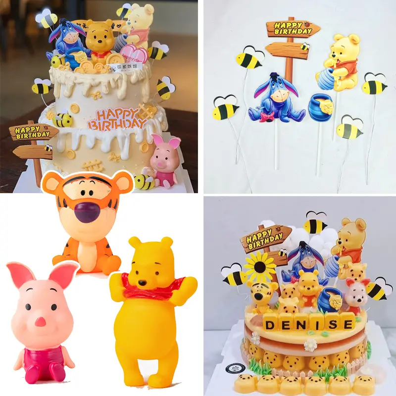 Winnie The Pooh Character Cake Topper Set – Piglet, Tigger, Eeyore & Bee Figurines For Children’S Cakes 1